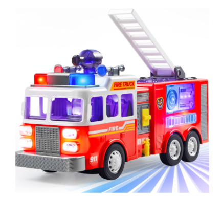 JOYIN LED Fire Truck Toy for Toddlers - LED Projections & Sirens, Bump and Go Fire Engine Trucks with Mode Switch & Volume Control, Kids Firetruck, Boy Toys, Christmas Birthday Gifts for Grandkids