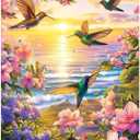 Dimensean Counted Cross Stitch Kit for Beginners, 11CT Unprinted Cross-Stitch Kit Easy Patterns Needlepoint Kit Cross Stitching Embroidery Kit Supplies-Seaside Flowers, Birds 18x18 inch