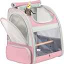 Bird Carrier Backpack with Wooden Stand Perch, Vented and Breathable Bag to Carry Parakeet Cockatiel Conure Parrot (Pink, Bird Backpack)