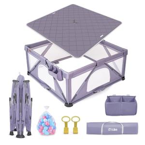 Foldable Baby Playpen, iTiLike Large Playard with Detachable Thicken Mat, Playpen for Babies and Toddlers with Storage Bag (Lilac Purple, 47x63 with Mat)