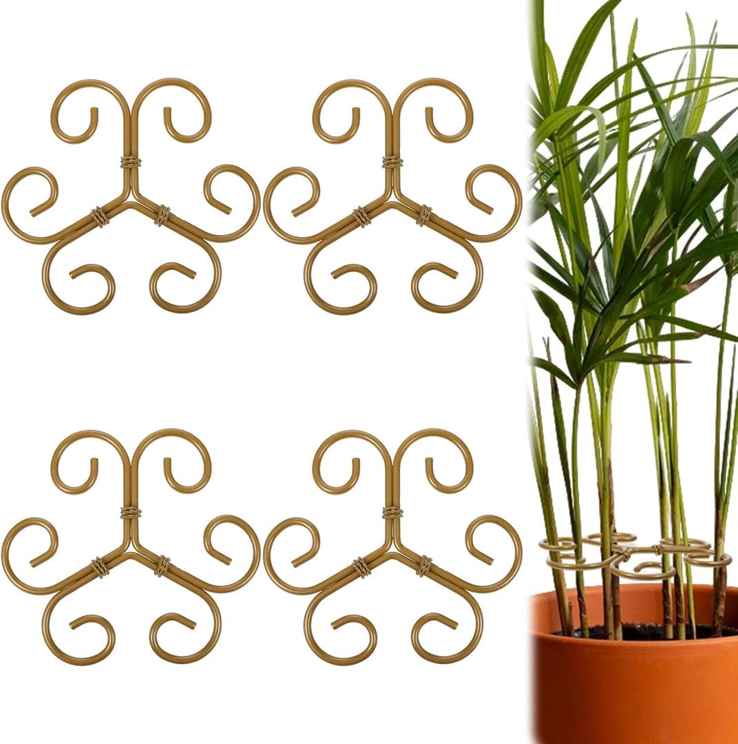 Iron Plant Stem Support, 4Pcs Reusable Sturdy Plant Supports for Indoor Plants Lightweight Plants Accessories Indoor for Bamboo Multi-Stemmed Flowers Thriving Growth