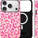 for iPhone 17 Pro Case Cute Cheetah Print Phone Case Compatible with MagSafe, Dual-Layer Shock Protection(Hard PC + Silicone) - Aesthetic Protective Phone Cover for Women Girl, Pink