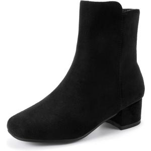 PANDANINJIA Girls Boots Fashion Square-Toe Dress Boots Low Heel Alyssa Ankle Booties with Zipper for Toddler Little Kids Big Kids (Black Suede)