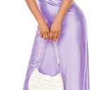 Women's Spaghetti Strap Midi Satin Silk Dresses Slip Cowl Neck Party Cocktail Evening Sexy Dress (Purple, S)