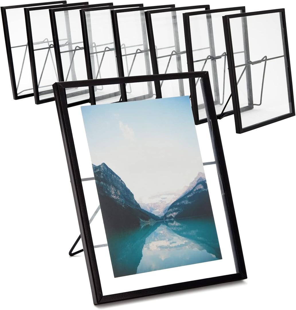 Juvale 8 Pack Black Glass Frame for Pressed Flowers, 5 x 7 Inch Photos, Floating Picture Frames (6.9 x 8.9 In)