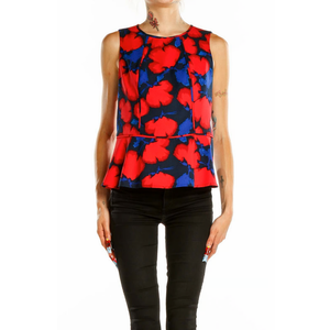 Banana Republic Red Blue Floral Print Size 0