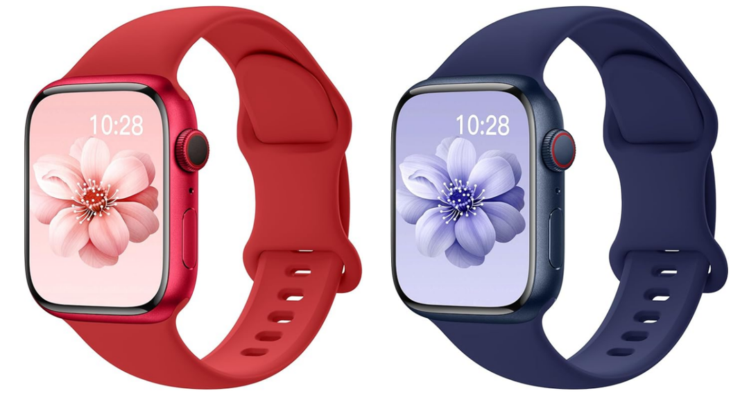 Sport Silicone Band Compatible with Apple Watch Bands 40mm 38mm 41mm 44mm 45mm 42mm 49mm Women Men,Soft Wristband Waterproof Replacement Sport Strap for iWatch Bands Series 9 8 7 6 5 4 3 2 1 SE Ultra (Red, Navy Blue)
