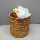 Teenyyou 3 Pcs Rattan Bathroom Accessories Set Wicker Handwoven Trash Can Basket Waste Paper Basket Square Tissue Box Holder Toilet Vanity Tray for Kitchen Office Organizer Decorative(Natural)