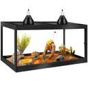 PROLEE Bearded Dragon Tank 26 Gallon, Tempered Glass Reptile Tank with Meatl Mesh Roof and Front Sliding Door, Anti-Scratch Lizard Tank,Spacious Reptile Enclosure for Snakes,Lguanas (Black)