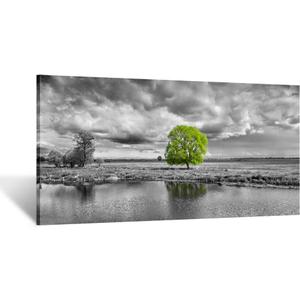 KREATIVE ARTS Canvas Wall Art Paintings Green Tree Landscape in Black and White Modern Giclee Framed Artwork Pictures for Living Room Decoration 40x20inch