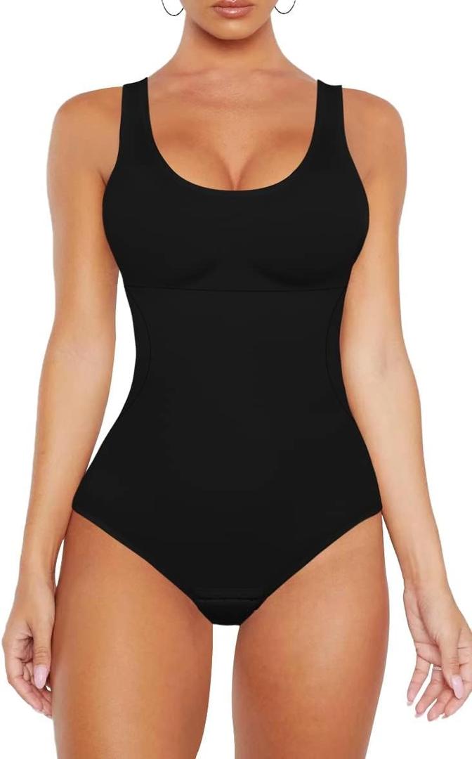 VVX Bodysuit for Women - Tummy Control Seamless Tops Compression Butt Lifting Shapewear Bodysuits (Black-firm Control) XS/S