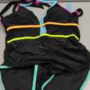 popvil Women One Piece Swimsuit 2026 Tummy Control Sexy Cutout Neon Color Block Bathing Suit Slimming Adjustable Swimwear, Size: X-Large