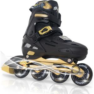 MammyGol Inline Skates for Boys and Girls Youth, 4 Size Adjustable Roller Skates with PU Flashing Wheels, Aggressive Inline Skates High Performance for Kids, Size 13C-3