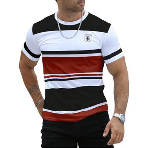 Floerns Men's Striped Print Color Block Short Sleeve T Shirt Crewneck Summer Tee Shirts (XX-Large, Black and Red)
