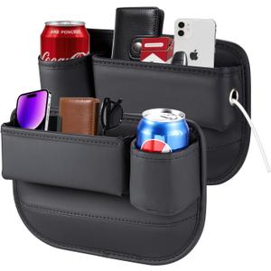 2 Packs Car Seat Filler Organizer, Leather Car Seat Oganizer with Cup Holder,Car Storage Accessories for Phone,Sunglasses,Keys, Universal fit for most car trucks and SUVs(Left+Right Side)