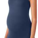 POSHDIVAH Women's Maternity Bodysuit Pregnancy Shapewear Double Lined Sleeveless Tank Top Shorts Romper Jumpsuit (Medium, Navy Blue)