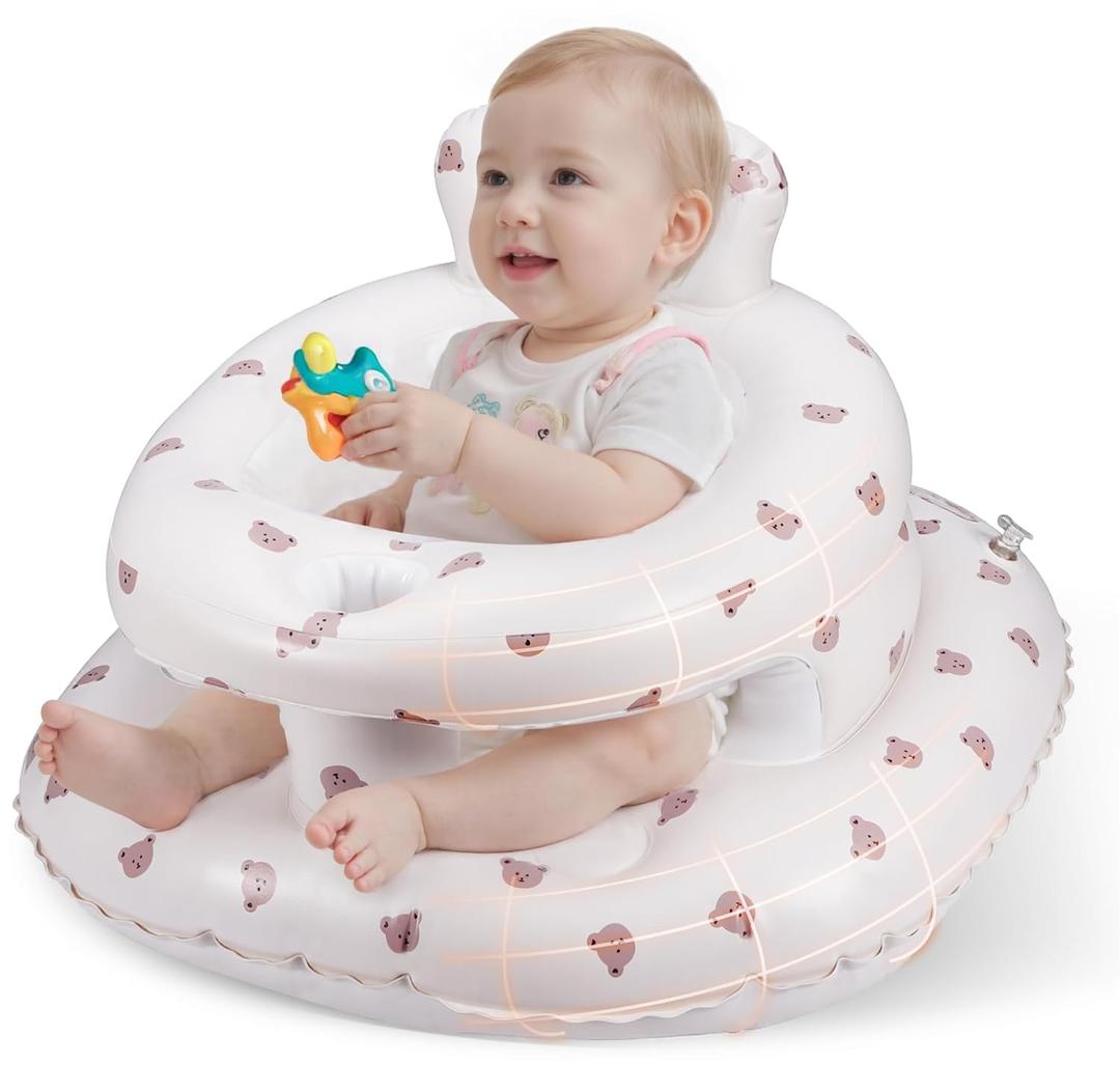 Inflatable Baby Seat for Babies 3–36 Months, Aloxina Sit Me Up Floor Chair with Built-in Air Pump, Extra-Wide Base & Anti-Tip Support, Infant Chair for Sitting & Feeding – Bear