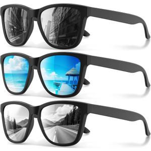 Polarized Sunglasses for Men and Women - Classic Fashion Sun Glasses Lightweight Shades for Driving Fishing Golf (A2 Black/Ice Blue Mirrored/White Mirrored)