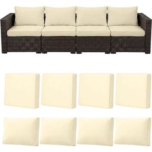 8pcs Outdoor Patio Cushion Covers Replacement, 24" Zippered Outdoor Cushion Covers Waterproof, UV Resistant & Washable Patio Furniture Cushion Covers Waterproof for Patio Sectional, Covers Only Beige