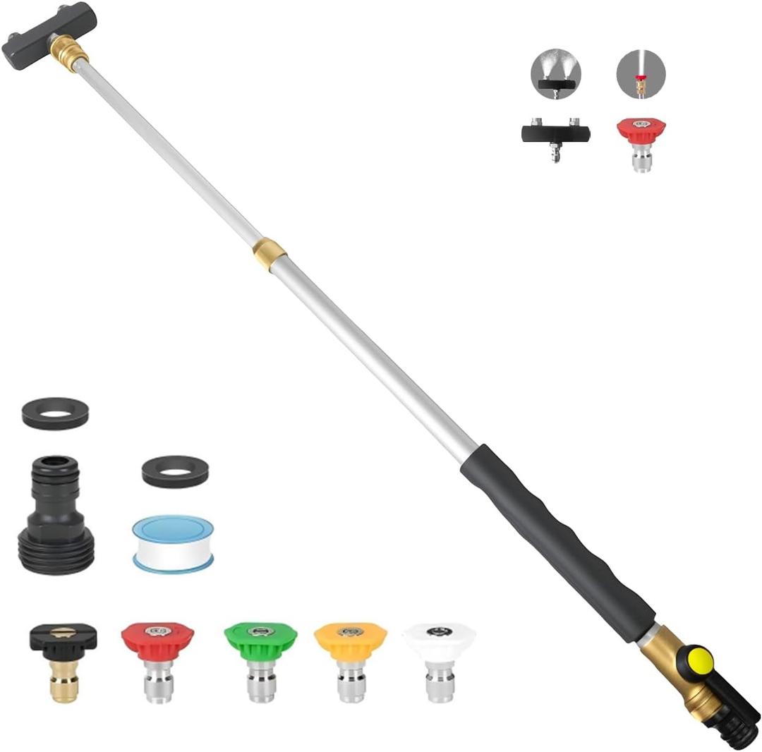 Jet Nozzle High Pressure Hose Nozzle, Extendable Power Washer Wand with 5 Spray Nozzles and 1High Pressure Dual Nozzle Washer Tools for Garden Hose, floor, Patio and Car Washing (black)