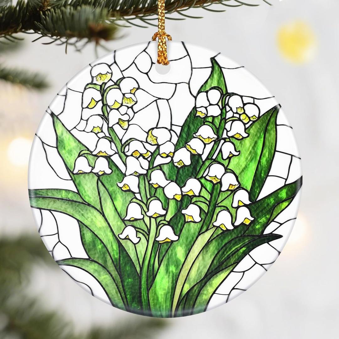 Christmas Ornaments, Dodosky 2.8in Ceramic Lily of The Valley Flower Ornament, Xmas Decor, Christmas Tree Ornaments, Xmas Decorations for Tree, Holiday Ornament, Gifts for Women, Mom, Flower Lovers