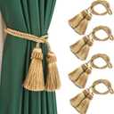 Fenghuangwu Curtain Tiebacks Handmade Decorative Curtain Holdbacks Rope with Tassel (Gold, 4P)