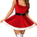 Womens Christmas Dress Chemise Lingerie Sexy Square Neck Santa Babydoll Red Babydoll Outfit, Large