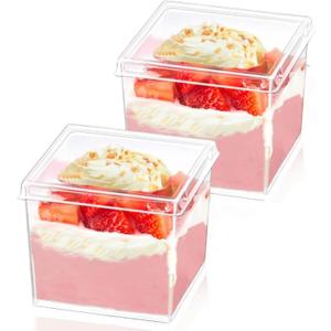 150ml/5oz Clear Dessert Cups with Lids and Spoons, 50Pcs Reusable Square Dessert Cups, Mini Transparent Appetizers Serving Bowl for Desserts Mousses,Puddings,Party