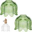 Teenyyou 2 Pcs Green Glass Lotus Lamp Shade Small Flower Sconce Shade E26 Base 1.38" Top x 4.92" Dia. x 4.13" H Mini Lampshade Replacement for Floor Table Chandelier Decor Vanity Pendant Light Cover