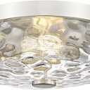 Flush Mount Ceiling Light with Water Ripple Glass Shade, Modern 2-Light Ceiling Light Fixtures, Brushed Nickle Finished Ceiling Lighting for Kitchen Halway Living Room Bedrrom Entryway