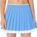 Haloumoning Girls Pleated Tennis Skirts with Shorts Kids High Waisted Athletic Skorts Golf Skirt with Pockets 5-14 Years (Blue)