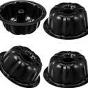 Ctosree 4 Pcs 4 Inches Fluted Mini Cake Pan Nonstick Fluted Cake Pan Carbon Steel Tube Metal Tube Oven Baking Mold with Flower Shape for Cupcake, Black