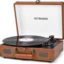 Vinyl Record Player 3Speed Bluetooth Portable Suitcase Records Player with 2 Builtin Stereo Speakers, BeltDriven Turntable for Vinyl Records, Support RCA Line Out, AUX Out (Brown)
