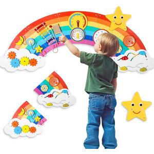 Joyibay Rainbow Sensory Wall Panel,Wooden Montessori Busy Board with 9 Activities for Toddlers 1-3, Educational Sensory Toys for Daycares, Preschool, Bedrooms