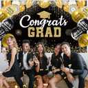 Black and Gold Congrats Grad Banner 2026, Congrats Graduation Banner Backdrop, Graduation Party Decorations for High School, College, Class of 2026 Celebrations Decorations Supplies