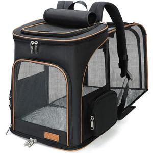Lekereise Large Cat Backpack Carrier Expandable Pet Carrier Backpack for Small Dogs Medium Cats Fit Up to 18 Lbs, Foldable Puppy Backpack Carrier for Travel, Hiking, Black (23.6"L x 13.4"W x 15.0"H)