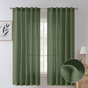 Tollpiz Sage Green Linen Cotton Curtains Back Tab Living Room Semi Sheer Curtain Pocket Neutral Boho Light Filtering Farmhouse Burlap Drapes Bedroom, 52 x 84 inches Long, 2 Panels