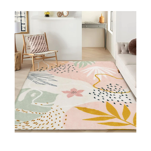 Lahome Washable Pink Area Rugs 9x12 Living Room Carpet Non-Slip Backing Ultra-Thin Extra Large Rug Lightweight Throw Non Shedding Dining Room Rug，Boho Botanical Print Rug for Bedroom Guest Room Home