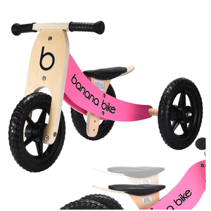 banana bike Toddler Wooden Balance Bike - No Pedals Tricycle - Puncture Proof Tires - Ergonomic and Durable - Smooth Grip Handles - Improves Coordination - Birthday Gift for Boys and Girls - pink