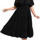 SCOMCHIC Women's Plus Size Summer Dresses Square Neck Short Sleeve A Line Wedding Guest Cocktail Boho Flowy Maxi Dress