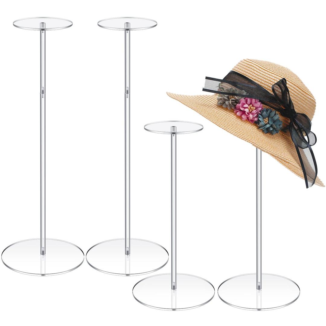 8 Pieces Clear Acrylic Hat Stand Wig Display Rack with Pedestal and Round Base Hat Holder Hat Display Stand Wig Holder for Multiple Wigs for Hat Watch Jewelry Display (4 Pcs 12", 4 Pieces 6")