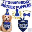 STMK Dog Birthday Decorations, Multi Sizes Dog Birthday Hat with Numbers Bandana Bow Tie Its My Bday Mother Puppers Banner for Small Medium Dogs Pets, Blue, Small