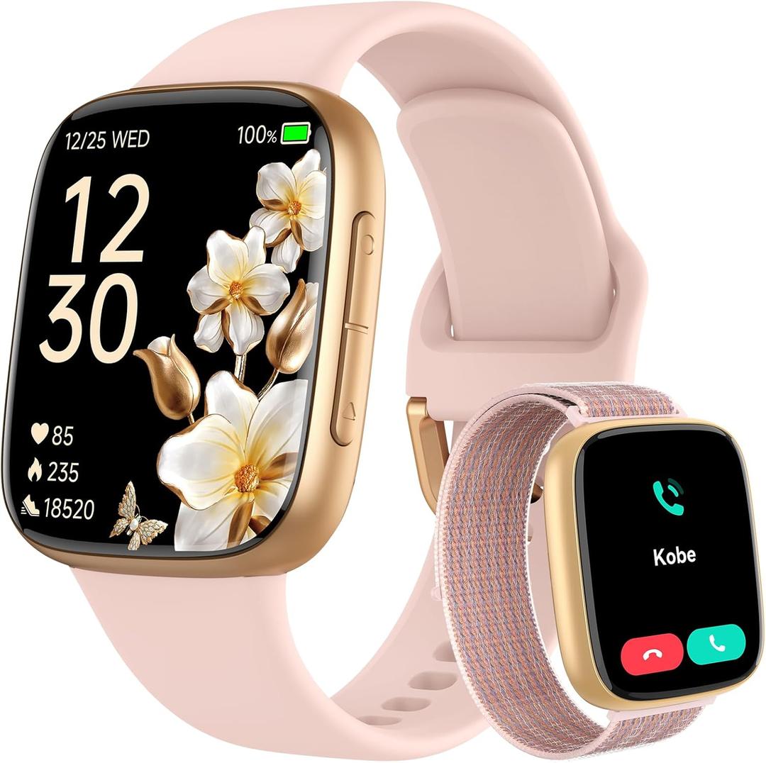 Fitpolo Smart Watch for Women, 1.85" AMOLED Fitness Tracker with Bluetooth Call, Heart Rate/Sleep/SPO Monitor, 100+ Sports Modes, 3ATM Waterproof Smartwatch for Android/iPhone, Includes 2 Bands (Light Pink)