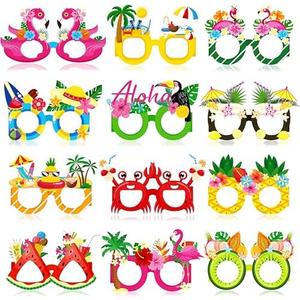 Moon Boat 60Pcs Hawaiian Luau Paper Glasses Party Decorations Bulk, Summer Beach Glasses Photo Props Hawaii Tiki Tropical Pool Sunglasses Birthday Decor Supplies