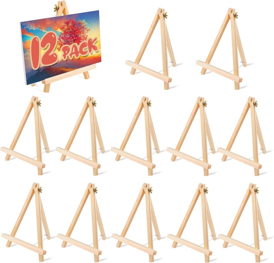 12 Pack 9 Inch Wood Easels, Easel Stand for Painting Canvases, Tripod, Kids Student Tabletop Easels for Painting, Art Craft Painting Easel Stand for Artist Adults Students