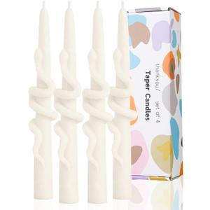 Ivory Taper Candle Candlestick Snake Soy Candles Unscented Wedding Party Wax Unscented Dinner Candle Dripless,8 inch,Set of 4,Snake