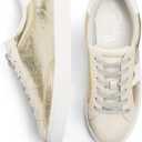 PARTY Women's Fashion Sneaker Lace Up Low Top Comfortable Cushioned Walking Shoes, Podcast, Gold Met, 8.5