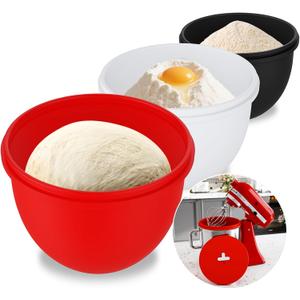 Silicone Bowl Liners for KitchenAid 5 Qt Tilt-Head Stand Mixer, Extra-Thick Food Grade Silicone Cold/ Heat-Resistant & Non-Stick, Easy Clean, Fits 5 Quart Mixing Bowl, Set of Three with Lids (3PCS)