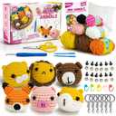 Crochet Kit for Beginners, 6PCS Crochet Animal Kit for Adults Kids, Crochet Kits Include Videos Tutorials, Beginner Yarn, Eyes, Crochet Hook 