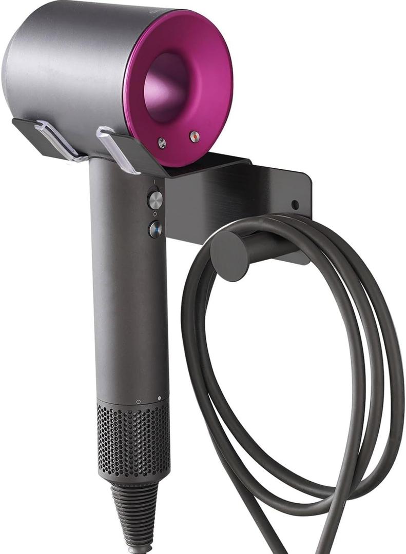 Hair Dryer Holder, Hair Dryer Holder Wall Mounted, Self Adhesive Blow Dryer Holder, Stainless Steel Hair Dryer Stand, Hairdryer Holder for Bathroom Black BANJEKT, Black 2